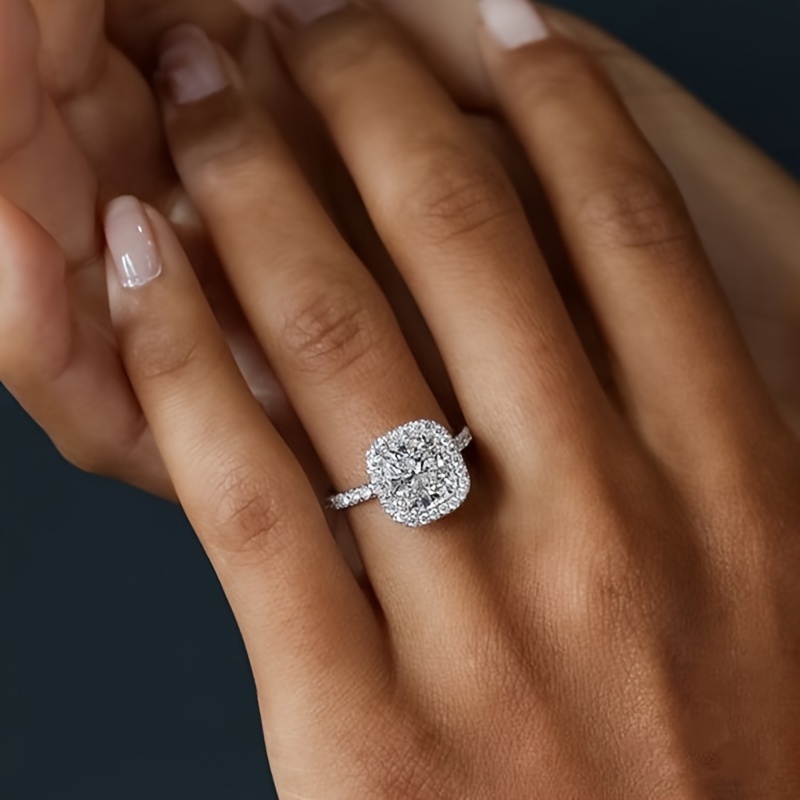 925 Silver CZ Square Ring Celestial Theme Dec Birthstone